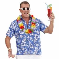 Tropische print blouse blauw met witte bloemen